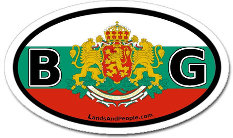 BG Bulgaria Flag Coat of Arms Car Bumper Sticker Decal Oval