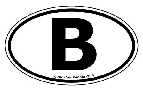 B Belgium Car Bumper Sticker Decal Oval Black and White