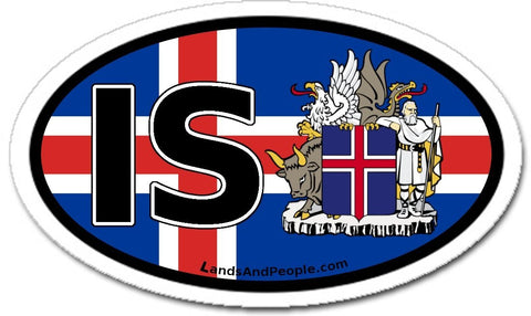IS Iceland Flag and Coat of Arms Sticker Oval