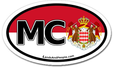 MC Monaco Flag and Coat of Arms Sticker Oval