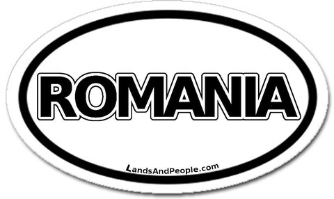Romania Sticker Oval Black and White