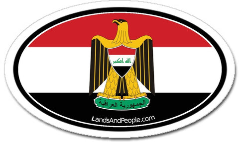 Iraq Flag and Eagle Coat of Arms Sticker Oval
