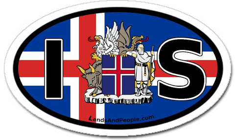 IS Iceland Flag and Coat of Arms Sticker Oval