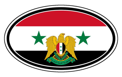Syria Flag and Coat of Arms Eagle Sticker Oval