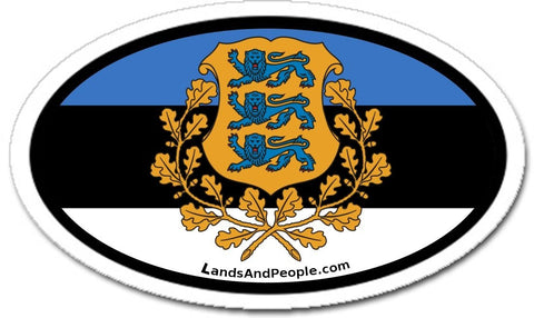 Estonia Flag Coat of Arms Car Sticker Decal Oval