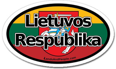 Lietuvos Respublika Lithuania Flag and Coat of Arms Vytis Sticker Oval