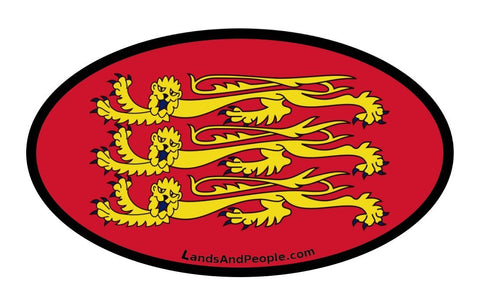 Gold Lions Leopards Royal Arms, Royal Banner Flag of England Car Sticker Oval