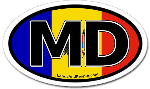 MD Moldova Flag Sticker Oval