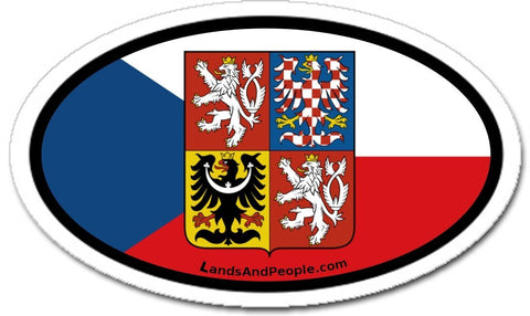 Czech Republic Flag Coat of Arms Sticker Decal Oval