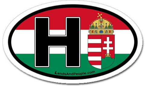 H Hungary Flag and Coat of Arms Sticker Oval