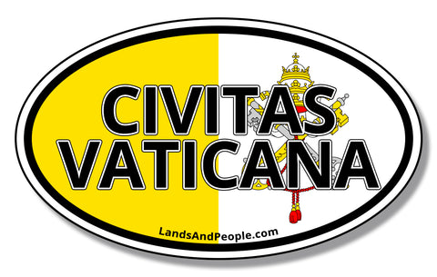 Civitas Vaticana, Vatican City in Latin, and Vatican Flag Car Sticker Oval