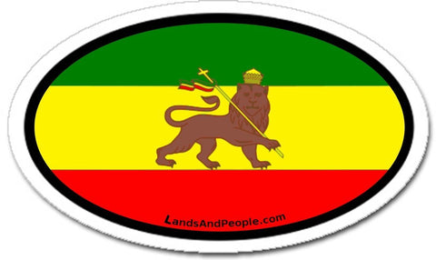Ethiopia Lion of Judah Rastafari Flag Car Bumper Sticker Decal Oval