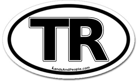 TR Turkey Car Bumper Sticker Oval Black and White
