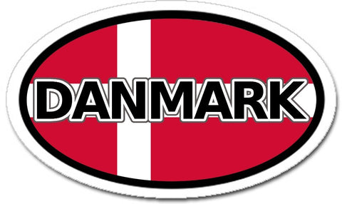 Danmark Denmark in Danish and Danish Flag Sticker Oval
