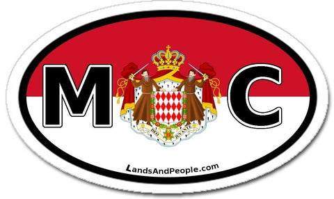 MC Monaco Flag and Coat of Arms Sticker Oval