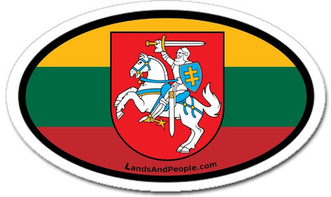 Lithuania Flag and Coat of Arms Vytis Sticker Oval