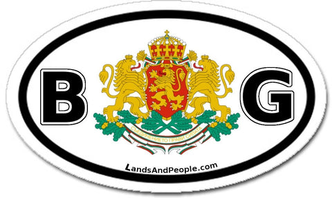 BG Bulgaria Coat of Arms Car Bumper Sticker Decal Oval Black and White