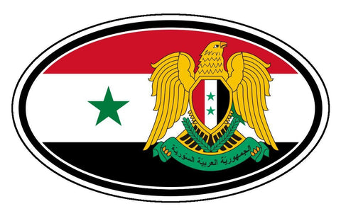 Syria Flag and Coat of Arms Eagle Sticker Oval