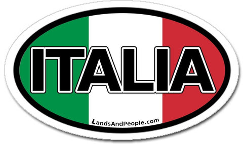 Italia Italy in Italian and Italian Flag Bumper Vinyl Sticker Oval