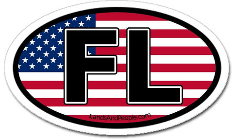 FL Florida and US Flag Car Vinyl Sticker Decal Oval