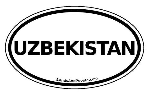 Uzbekistan Sticker Oval Black and White