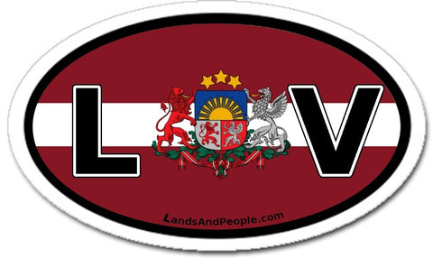 LV Latvia Flag and Coat of Arms Sticker Decal Oval