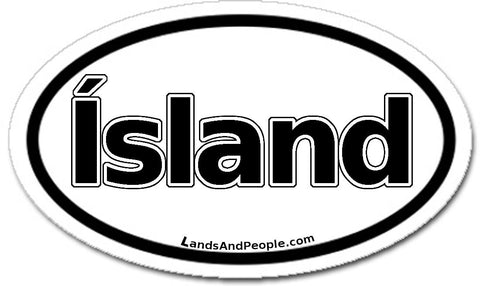 Ísland Iceland Sticker Oval Black and White