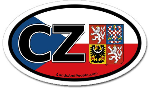 CZ Czech Republic Flag Coat of Arms Sticker Decal Oval