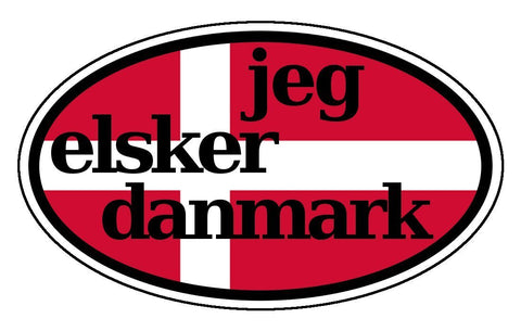 Jeg Elsker Danmark I love Denmark in Danish Flag Bumper Sticker Oval