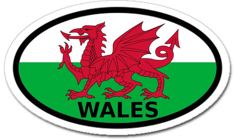 Wales and Flag of Wales with Red Dragon Car Bumper Oval Sticker