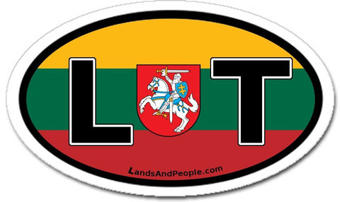LT Lithuania Flag and Coat of Arms Vytis Sticker Oval