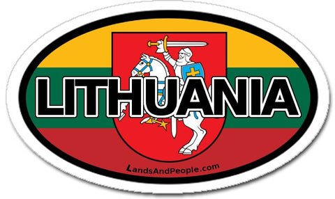 Lithuania Flag and Coat of Arms Vytis Sticker Oval