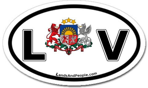 LV Latvia Coat of Arms Sticker Decal Oval Black and White