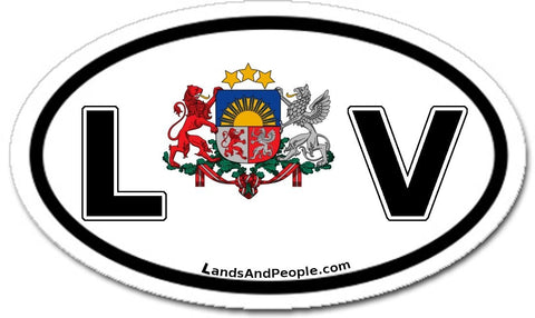 LV Latvia Coat of Arms Sticker Decal Oval Black and White