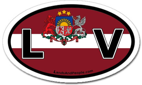 LV Latvia Flag and Coat of Arms Sticker Decal Oval
