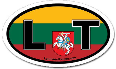 LT Lithuania Flag and Coat of Arms Vytis Sticker Oval