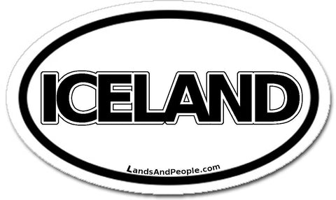 Iceland Sticker Oval Black and White