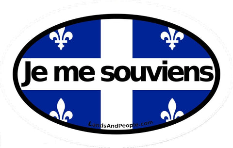 Flag of Quebec with Quebec's Moto "Je me souviens" Car Bumper Sticker Decal Oval
