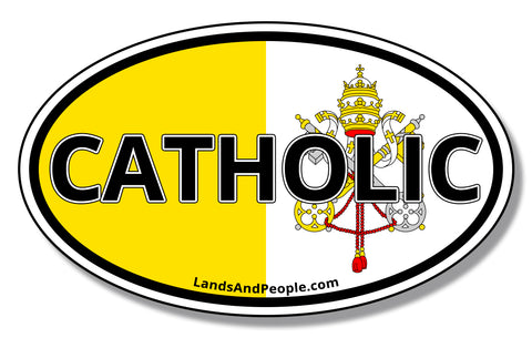 Catholic and Vatican Flag Car Vinyl Sticker Oval