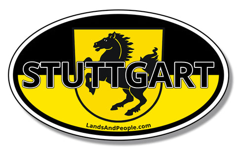Stuttgart Germany, Horse Coat of Arms and Baden-Württemberg Flag Car Vinyl Sticker Oval