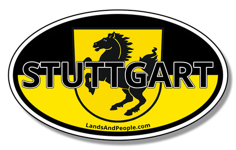 Stuttgart Germany, Horse Coat of Arms and Baden-Württemberg Flag Car Vinyl Sticker Oval